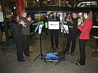 The Northern Rail Brass Ensemble playing on Victoria's Platform 1 before the departure of the final Oldham Loop train on October 3rd 2009.  Tony Young.